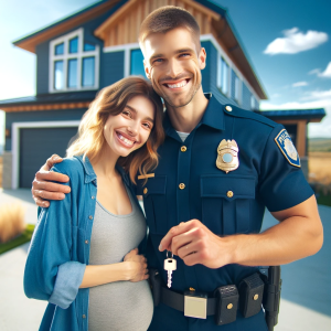 Happy Police Officer home buyer